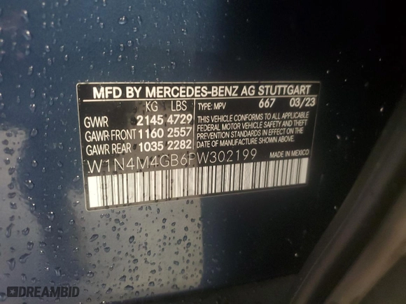 2023 Mercedes-Benz GLB with VIN W1N4M4GB6PW302199, listed as a Copart auction lot 73299664 with 0 mi miles and Salvage Title. Bid and sale history available at carsss.com. Image 13.