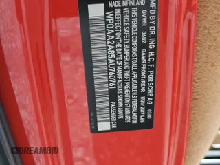 2010 Porsche Cayman с VIN WP0AA2A85AU760761, выставлен на аукционе Copart как лот 57710085 с пробегом 63 922 миль миль и Списание • Salvage title. История ставок и продаж доступна на DreamBid. Изображение 12.