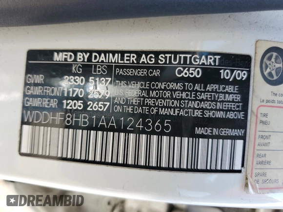 2010 Mercedes-Benz E 350 Luxury with VIN WDDHF8HB1AA124365, listed as a Copart auction lot 60615095 with 163,237 mi miles and Non repairable. Bid and sale history available at DreamBid. Image 12.