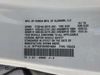 2017 Honda Ridgeline RTL with VIN 5FPYK3F5XHB016664, listed as a Copart auction lot 62394505 with 93,408 mi miles and Clean title. Bid and sale history available at DreamBid. Image 12.