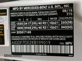 2019 Mercedes-Benz GLS 550 with VIN 4JGDF7DE2KB199019, listed as a Copart auction lot 38780634 with 38,367 mi miles and . Bid and sale history available at DreamBid. Image 14.