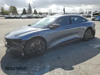 2025 Lucid Air Pure with VIN 50EA1PGA3SA006389, listed as a Copart auction lot 43736215 with 2,682 mi miles and Salvage Title. Bid and sale history available at carsss.com. Image 1.