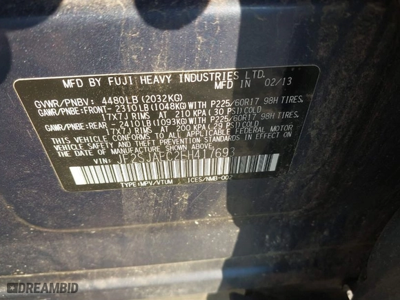 2014 Subaru Forester 2.5i Premium with VIN JF2SJAEC2EH417693, listed as a IAAI auction lot 41867774 with 98,084 mi miles. Bid and sale history available at carsss.com. Image 9.