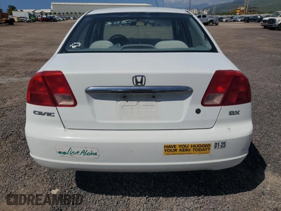 2001 Honda Civic DX with VIN 2HGES16291H533834, listed as a Copart auction lot 45401585 with 71,250 mi miles and Clean Title. Bid and sale history available at carsss.com. Image 6.