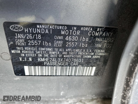 2018 Hyundai Sonata Hybrid SE with VIN KMHE24L3XJA078631, listed as a Copart auction lot 43017925 with 90,103 mi miles and Salvage Title. Bid and sale history available at carsss.com. Image 12.