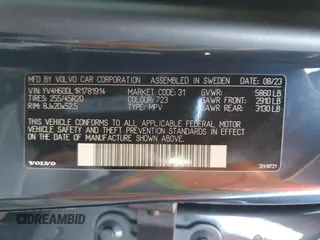 2024 Volvo XC60 Recharge Plug-In Hybrid Plus Dark Theme with VIN YV4H60DL1R1781914, listed as a Copart auction lot 77608394 with 0 mi miles and Salvage Title. Bid and sale history available at carsss.com. Image 14.