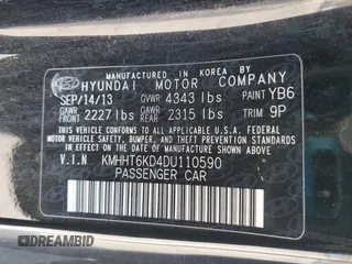 2013 Hyundai Genesis Coupe 2.0T z VIN KMHHT6KD4DU110590, wystawiony jako Copart lot #52810485 z przebiegiem 95 486 mil mil oraz Szkoda całkowita • Salvage title. Historia ofert i sprzedaży dostępna na DreamBid. Obrazek 12.