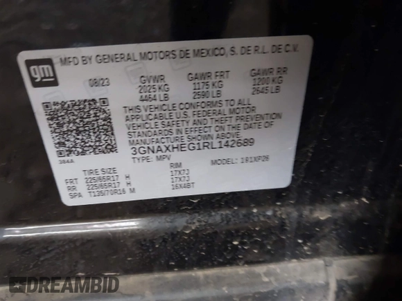 2024 Chevrolet Equinox LS with VIN 3GNAXHEG1RL142689, listed as a IAAI auction lot 41797893 with 13,335 mi miles and . Bid and sale history available at DreamBid. Image 9.