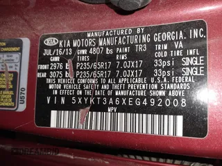 2014 Kia Sorento LX with VIN 5XYKT3A6XEG492008, listed as a IAAI auction lot 41559353 with 231,259 mi miles. Bid and sale history available at carsss.com. Image 9.
