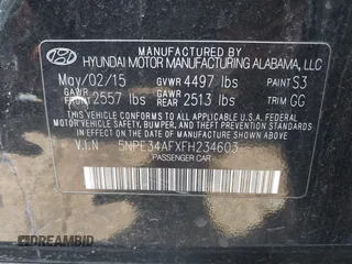 2015 Hyundai Sonata Limited with VIN 5NPE34AFXFH234603, listed as a IAAI auction lot 42073663 with 77,050 mi miles and . Bid and sale history available at carsss.com. Image 9.