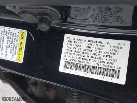 2014 Honda Accord Hybrid with VIN 1HGCR6F39EA002145, listed as a IAAI auction lot 41574342 with 208,736 mi miles. Bid and sale history available at carsss.com. Image 9.