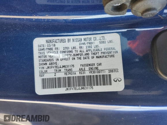 2018 Infiniti Q60 Red Sport 400 with VIN JN1FV7EL4JM631175, listed as a Copart auction lot 54828705 with 55,084 mi miles and Salvage title. Bid and sale history available at DreamBid. Image 12.