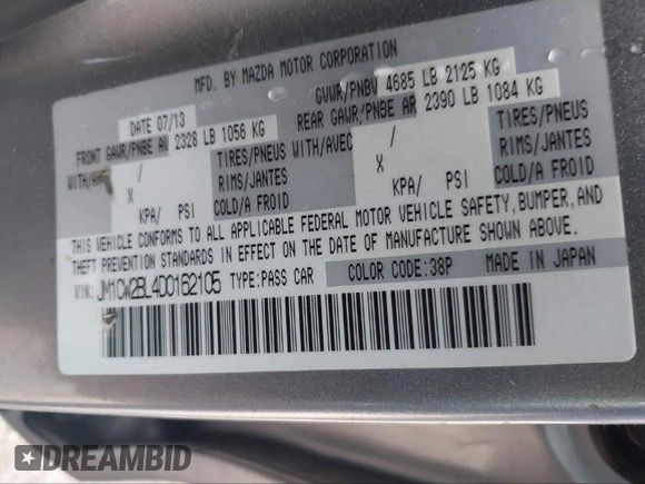 2013 Mazda 5 Sport with VIN JM1CW2BL4D0162105, listed as a IAAI auction lot 41190257 with 186,255 mi miles and . Bid and sale history available at carsss.com. Image 9.