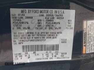 2003 Ford Explorer Eddie Bauer с VIN 1FMDU74K03ZB52737, выставлен на аукционе IAAI как лот 42682725 с пробегом 148 758 миль миль и . История ставок и продаж доступна на DreamBid. Изображение 9.