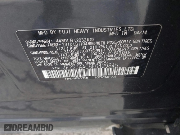 2015 Subaru Forester 2.5i with VIN JF2SJAAC8FG429845, listed as a IAAI auction lot 41321849 with 144,005 mi miles. Bid and sale history available at carsss.com. Image 9.
