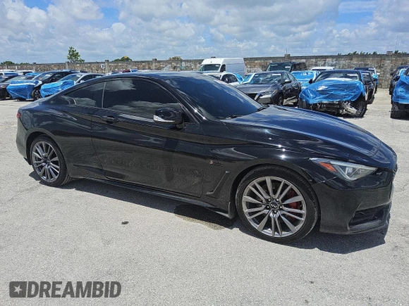 2017 Infiniti Q60 Red Sport 400 with VIN JN1FV7EL1HM701080, listed as a Copart auction lot 61176515 with 97,465 mi miles and Clean title. Bid and sale history available at DreamBid. Image 4.