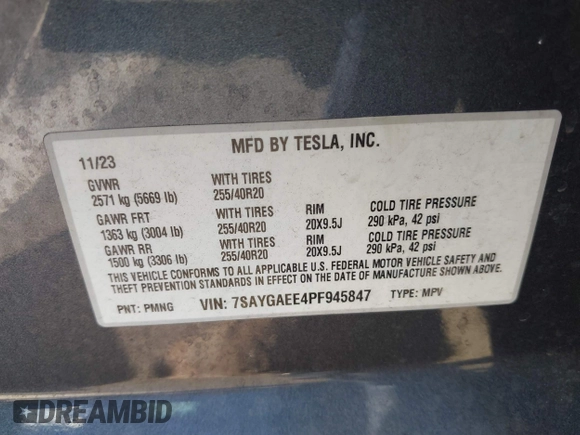 2023 Tesla Model Y Long Range z VIN 7SAYGAEE4PF945847, wystawiony jako IAAI lot #41071924 z przebiegiem 33 454 mil mil oraz . Historia ofert i sprzedaży dostępna na DreamBid. Obrazek 9.