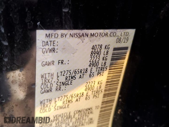 2019 Nissan Titan XD SL with VIN 1N6BA1F43KN529676, listed as a Copart auction lot 79935214 with 135,734 mi miles and Salvage Title. Bid and sale history available at carsss.com. Image 12.