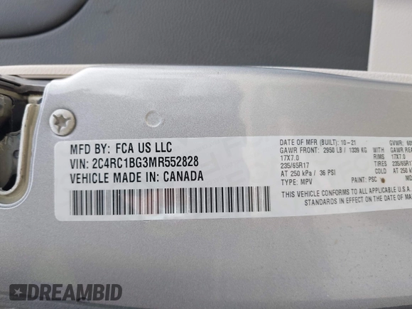 2021 Chrysler Pacifica Touring L with VIN 2C4RC1BG3MR552828, listed as a IAAI auction lot 42207838 with 67,917 mi miles and . Bid and sale history available at DreamBid. Image 9.