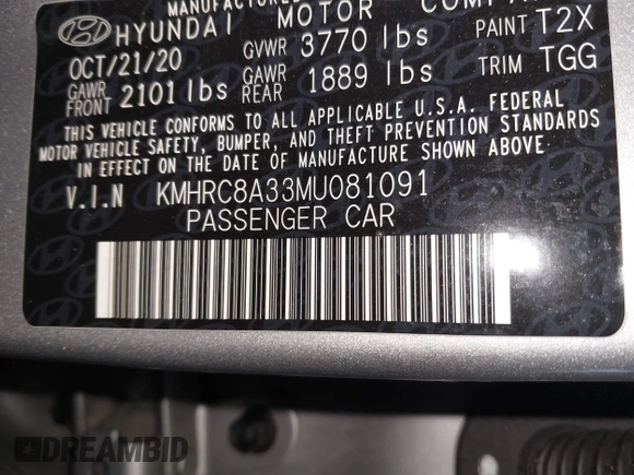 2021 Hyundai Venue Denim z VIN KMHRC8A33MU081091, wystawiony jako IAAI lot #41391922 z przebiegiem 49 343 mil mil oraz . Historia ofert i sprzedaży dostępna na DreamBid. Obrazek 9.