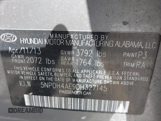 2013 Hyundai Elantra Limited with VIN 5NPDH4AE9DH327145, listed as a IAAI auction lot 42018480 with 206,048 mi miles and . Bid and sale history available at DreamBid. Image 9.