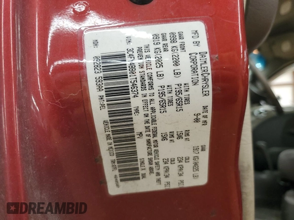 2001 Chrysler PT Cruiser with VIN 3C4FY4BB01T546374, listed as a Copart auction lot 53710255 with 165,403 mi miles and Salvage Title. Bid and sale history available at DreamBid. Image 12.
