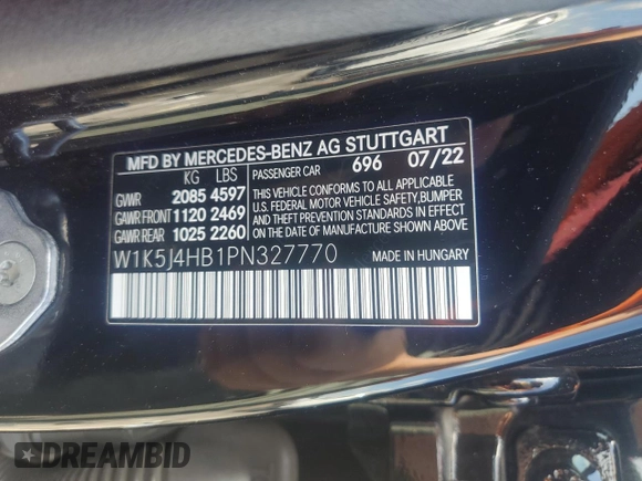 2023 Mercedes-Benz CLA 250 with VIN W1K5J4HB1PN327770, listed as a Copart auction lot 58788115 with 23,291 mi miles and Salvage title. Bid and sale history available at DreamBid. Image 12.