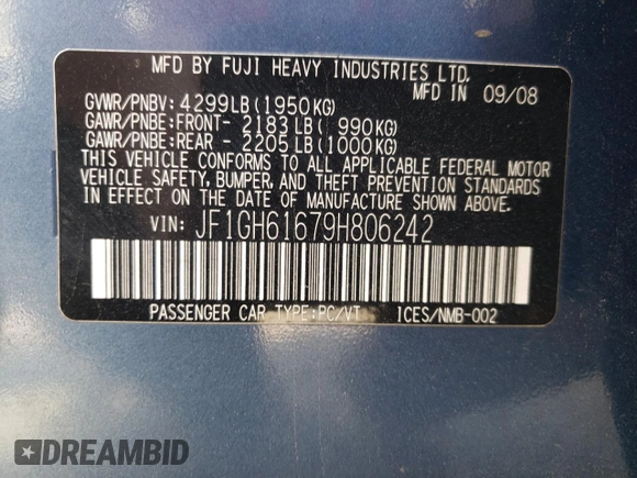 2009 Subaru Impreza i z VIN JF1GH61679H806242, wystawiony jako Copart lot #54217875 z przebiegiem 137 157 mil mil oraz Szkoda całkowita • Salvage title. Historia ofert i sprzedaży dostępna na DreamBid. Obrazek 13.