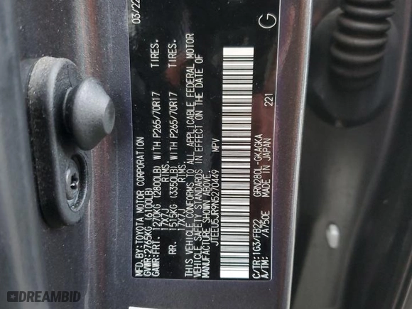 2022 Toyota 4Runner SR5 with VIN JTEEU5JR9N5270449, listed as a Copart auction lot 41514255 with 59,725 mi miles and Salvage Title. Bid and sale history available at carsss.com. Image 14.