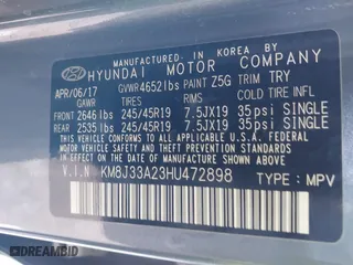 2017 Hyundai Tucson Value with VIN KM8J33A23HU472898, listed as a IAAI auction lot 41634205 with 81,690 mi miles. Bid and sale history available at carsss.com. Image 9.