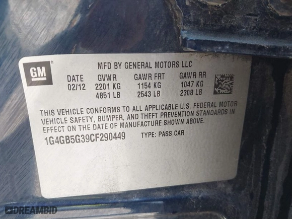 2012 Buick LaCrosse Convenience with VIN 1G4GB5G39CF290449, listed as a IAAI auction lot 41774433 with 159,826 mi miles. Bid and sale history available at carsss.com. Image 9.