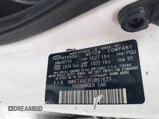 2015 Hyundai Accent GLS with VIN KMHCT4AE3FU861627, listed as a IAAI auction lot 42064547 with 140,622 mi miles and . Bid and sale history available at carsss.com. Image 9.
