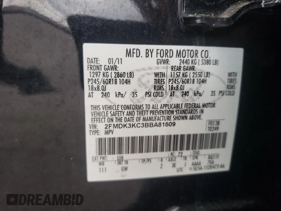2011 Ford Edge Limited with VIN 2FMDK3KC3BBA81609, listed as a Copart auction lot 51702485 with 108,344 mi miles and Salvage Title. Bid and sale history available at carsss.com. Image 13.