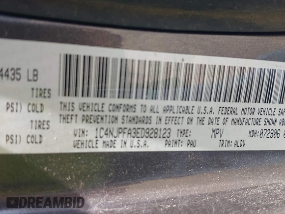 2014 Jeep Patriot Latitude with VIN 1C4NJPFA3ED928123, listed as a IAAI auction lot 41767231 with 136,318 mi miles and . Bid and sale history available at carsss.com. Image 9.