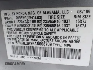 2010 Honda Odyssey LX with VIN 5FNRL3H26AB008709, listed as a IAAI auction lot 41836230 with 168,267 mi miles and . Bid and sale history available at DreamBid. Image 9.