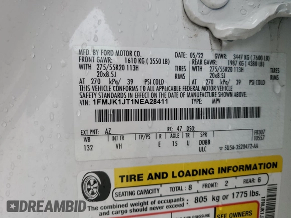 2022 Ford Expedition Max XLT with VIN 1FMJK1JT1NEA28411, listed as a Copart auction lot 45033165 with 80,758 mi miles and Salvage title. Bid and sale history available at DreamBid. Image 13.