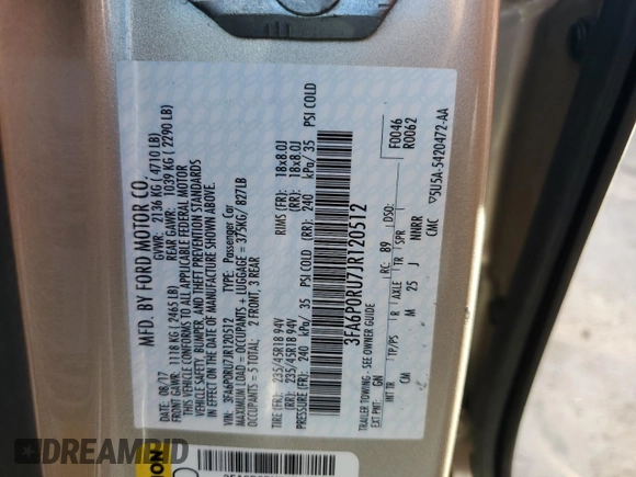 2018 Ford Fusion Hybrid Titanium with VIN 3FA6P0RU7JR120512, listed as a Copart auction lot 38885413 with 74,858 mi miles. Bid and sale history available at carsss.com. Image 12.