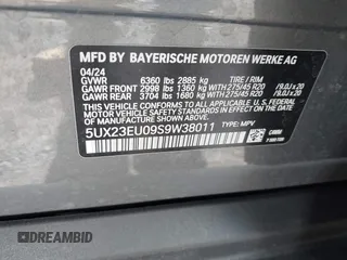 2025 BMW X5 xDrive40i with VIN 5UX23EU09S9W38011, listed as a IAAI auction lot 41600926 with 9 mi miles. Bid and sale history available at carsss.com. Image 9.