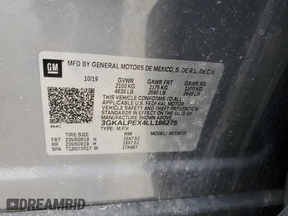 2020 GMC Terrain SLT with VIN 3GKALPEX4LL186275, listed as a Copart auction lot 51232505 with 126,436 mi miles and Salvage Title. Bid and sale history available at carsss.com. Image 13.