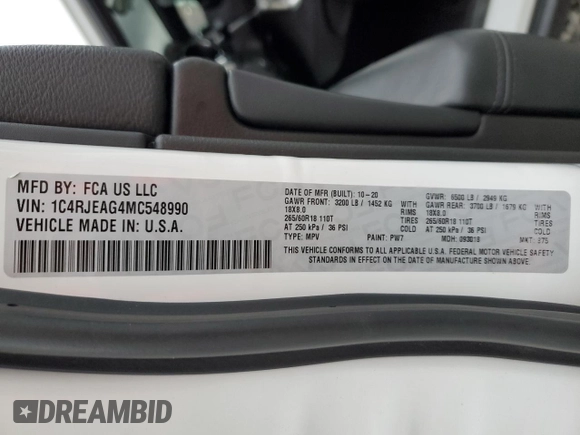 2021 Jeep Grand Cherokee Laredo E with VIN 1C4RJEAG4MC548990, listed as a Copart auction lot 55638235 with 54,771 mi miles and Salvage title. Bid and sale history available at DreamBid. Image 13.