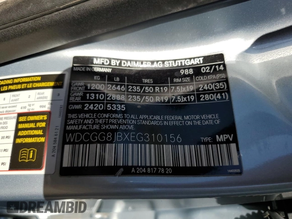 2014 Mercedes-Benz GLK 350 with VIN WDCGG8JBXEG310156, listed as a Copart auction lot 74337804 with 102,215 mi miles and Salvage Title. Bid and sale history available at DreamBid. Image 13.