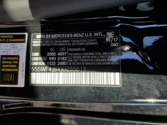 2018 Mercedes-Benz C 300 с VIN 55SWF4JBXJU255515, выставлен на аукционе Copart как лот 83793224 с пробегом 65 542 миль миль и Списание • Salvage title. История ставок и продаж доступна на DreamBid. Изображение 14.