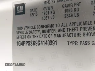 2016 Buick Verano with VIN 1G4PP5SK9G4140391, listed as a IAAI auction lot 42119408 with 157,340 mi miles and . Bid and sale history available at DreamBid. Image 9.
