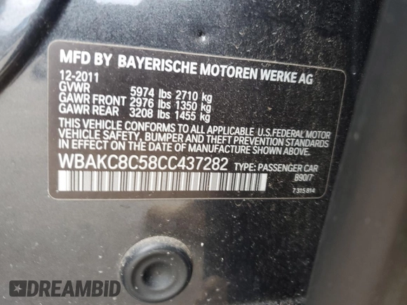 2012 BMW 7 Series 750Li xDrive с VIN WBAKC8C58CC437282, выставлен на аукционе Copart как лот 53988995 с пробегом 68 003 миль миль и На запчасти • Non repairable. История ставок и продаж доступна на DreamBid. Изображение 12.