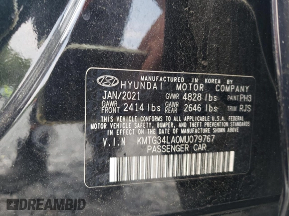2021 Genesis G70 2.0T with VIN KMTG34LA0MU079767, listed as a Copart auction lot 59688405 with 51,115 mi miles and Salvage title. Bid and sale history available at DreamBid. Image 12.