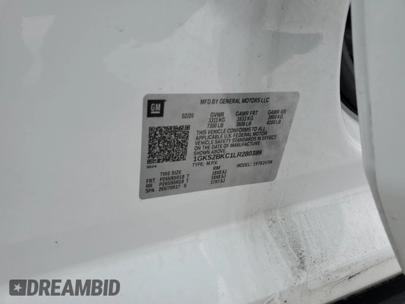 2020 GMC Yukon SLT with VIN 1GKS2BKC1LR280389, listed as a Copart auction lot 87928555 with 84,242 mi miles and Salvage Title. Bid and sale history available at carsss.com. Image 13.