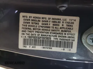 2015 Honda Civic Sedan LX with VIN 19XFB2E52FE023025, listed as a Copart auction lot 50225625 with 187,307 mi miles and Clean Title. Bid and sale history available at carsss.com. Image 12.