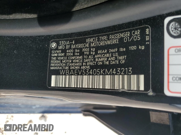 2005 BMW 3 Series 330i with VIN WBAEV53405KM43213, listed as a Copart auction lot 74597414 with 182,881 mi miles and Salvage Title. Bid and sale history available at carsss.com. Image 12.