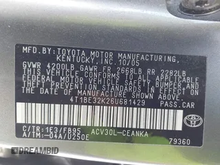 2006 Toyota Camry STD with VIN 4T1BE32K26U681429, listed as a IAAI auction lot 41526877 with 0 mi miles. Bid and sale history available at carsss.com. Image 9.