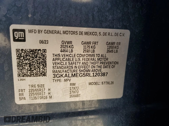 2024 GMC Terrain SLE with VIN 3GKALMEG5RL120387, listed as a Copart auction lot 50645365 with 5,059 mi miles and Salvage Title. Bid and sale history available at carsss.com. Image 13.